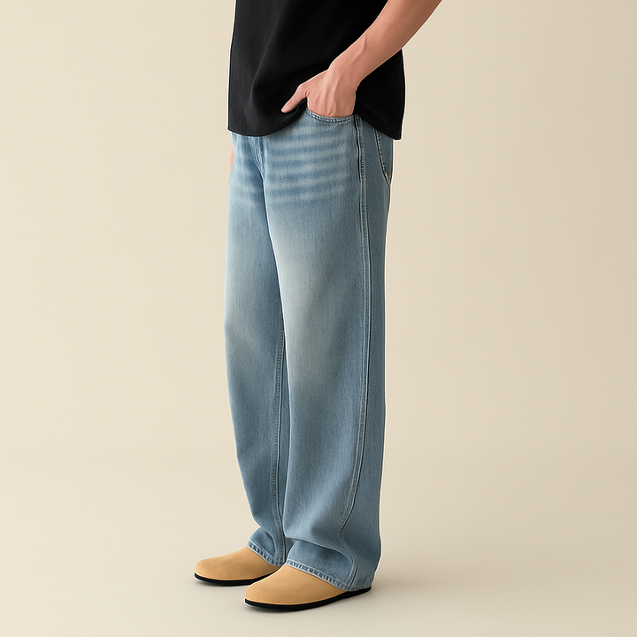 Jeans rectos minimalistas con cremallera para hombre