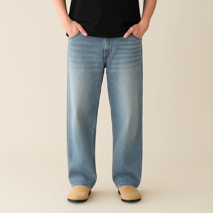 Jeans rectos minimalistas con cremallera para hombre
