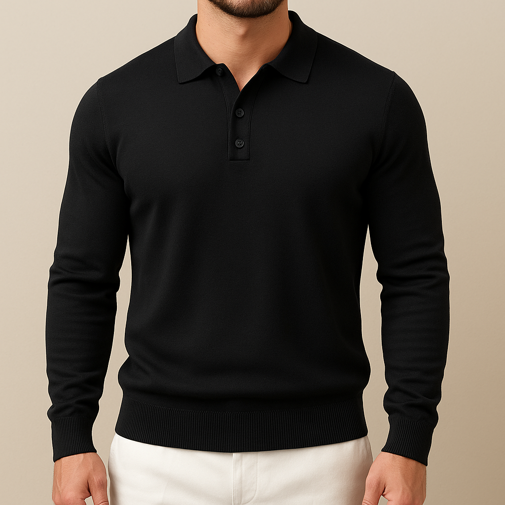 Polo suave de punto de manga larga para hombre