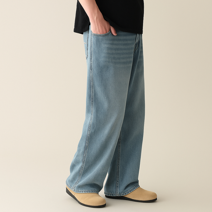 Jeans rectos minimalistas con cremallera para hombre