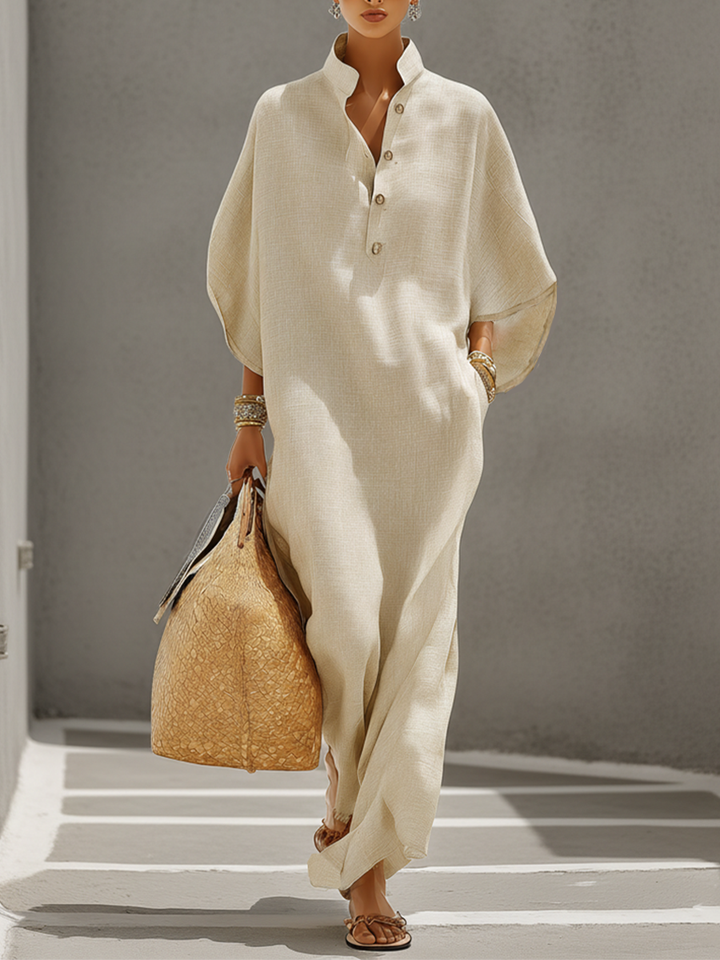 Elena | Vestido de lino con cuello mao