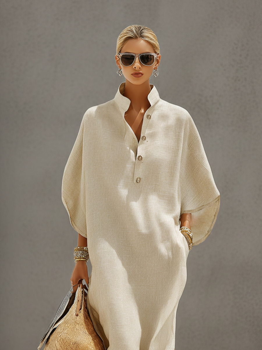 Elena | Vestido de lino con cuello mao