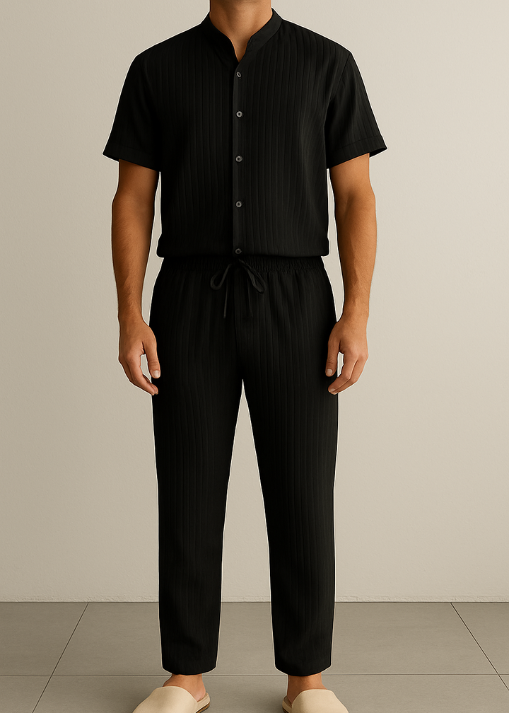 Conjunto veraniego de dos piezas a rayas blancas para hombre