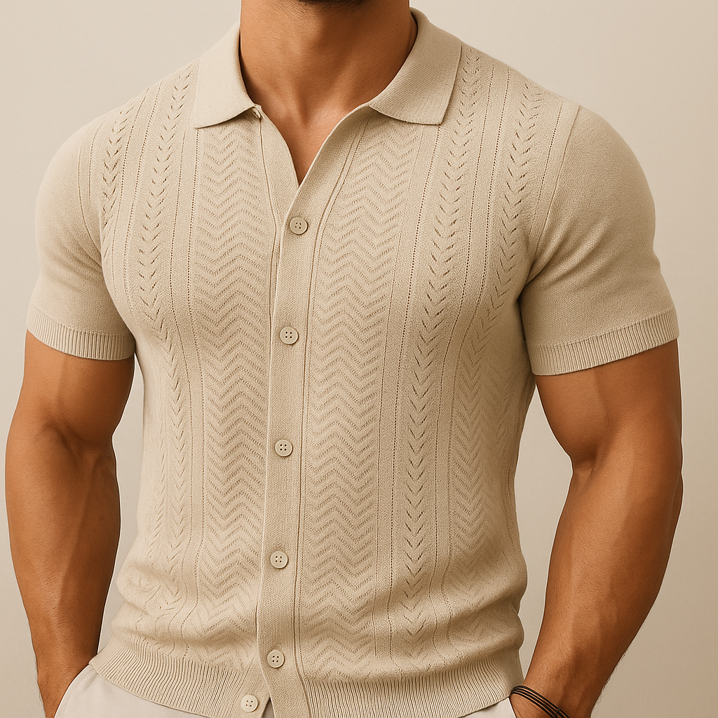 Camisa veraniega vintage de punto para hombre