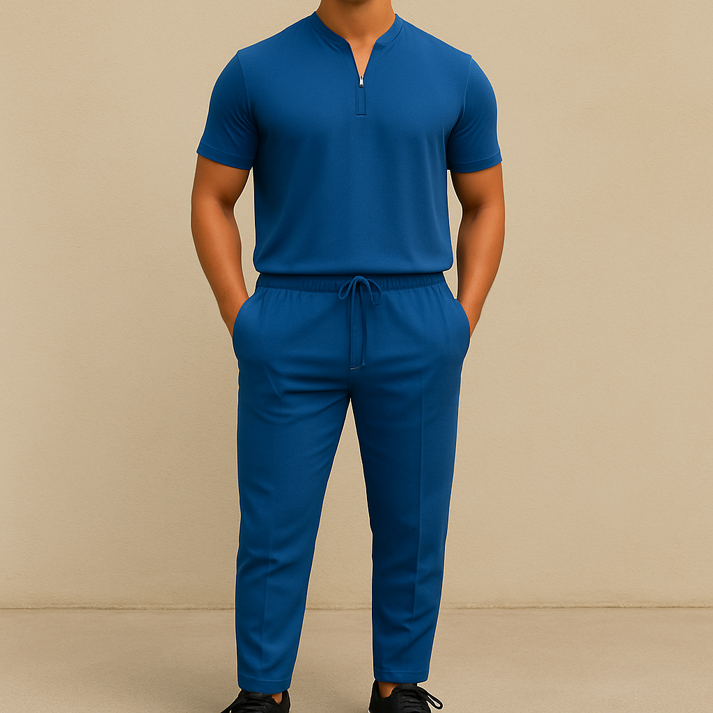 Conjunto veraniego con cuello waffle y cremallera para hombre