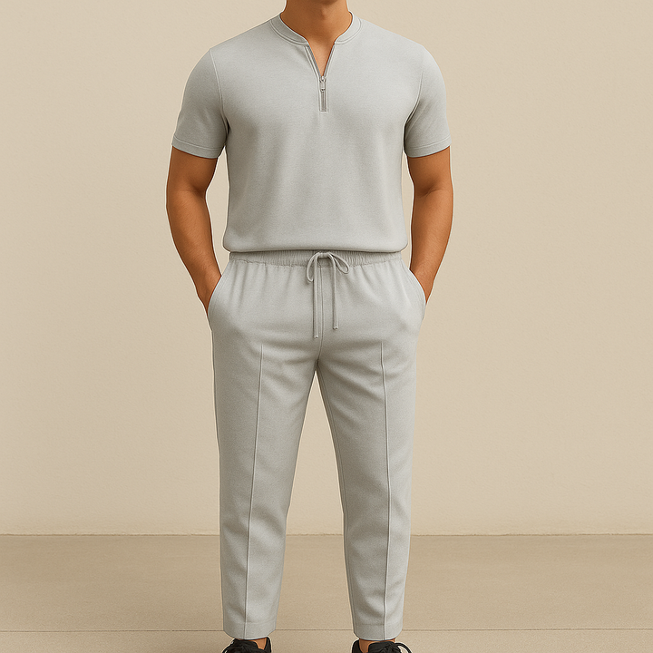 Conjunto veraniego con cuello waffle y cremallera para hombre