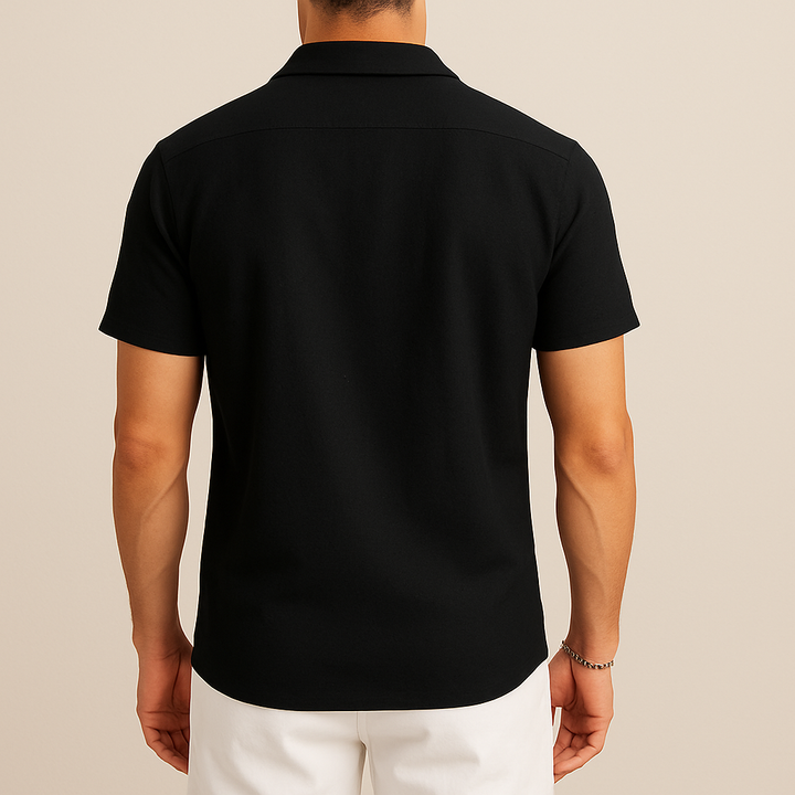 Camisa playera negra de algodón plisado