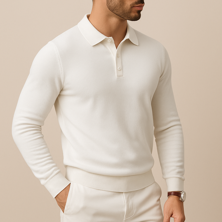 Polo suave de punto de manga larga para hombre