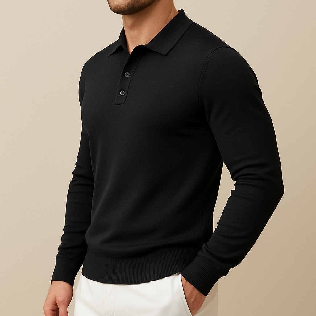 Polo suave de punto de manga larga para hombre