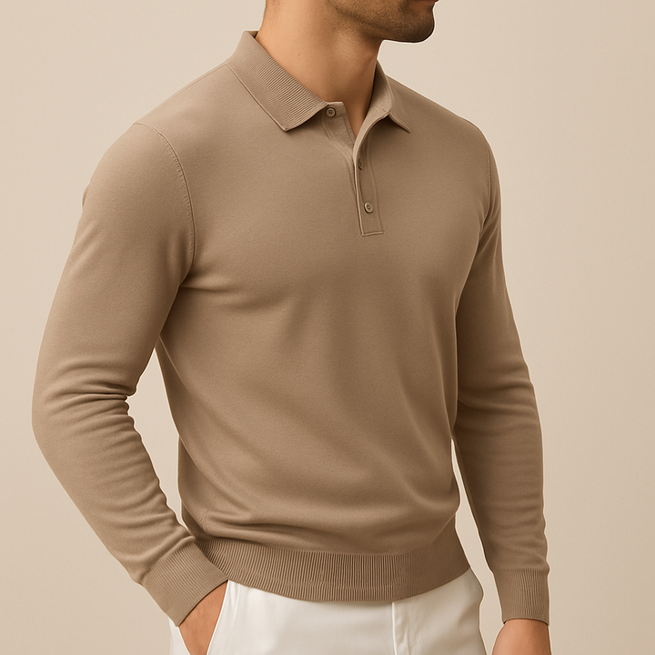 Polo suave de punto de manga larga para hombre