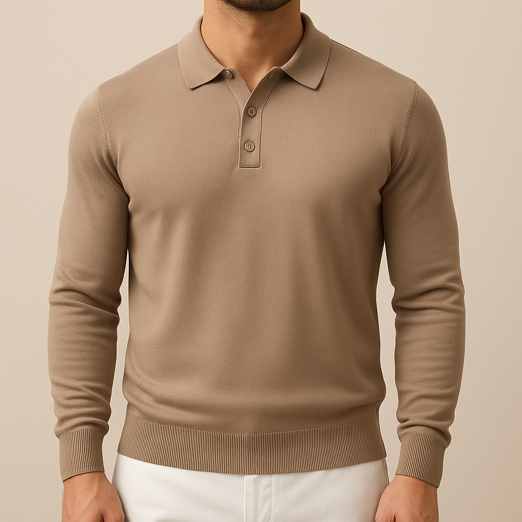 Polo suave de punto de manga larga para hombre