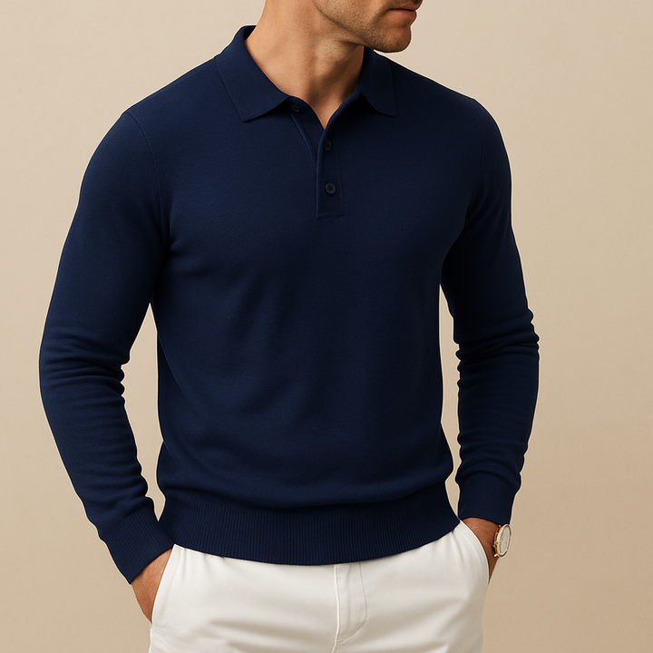 Polo suave de punto de manga larga para hombre