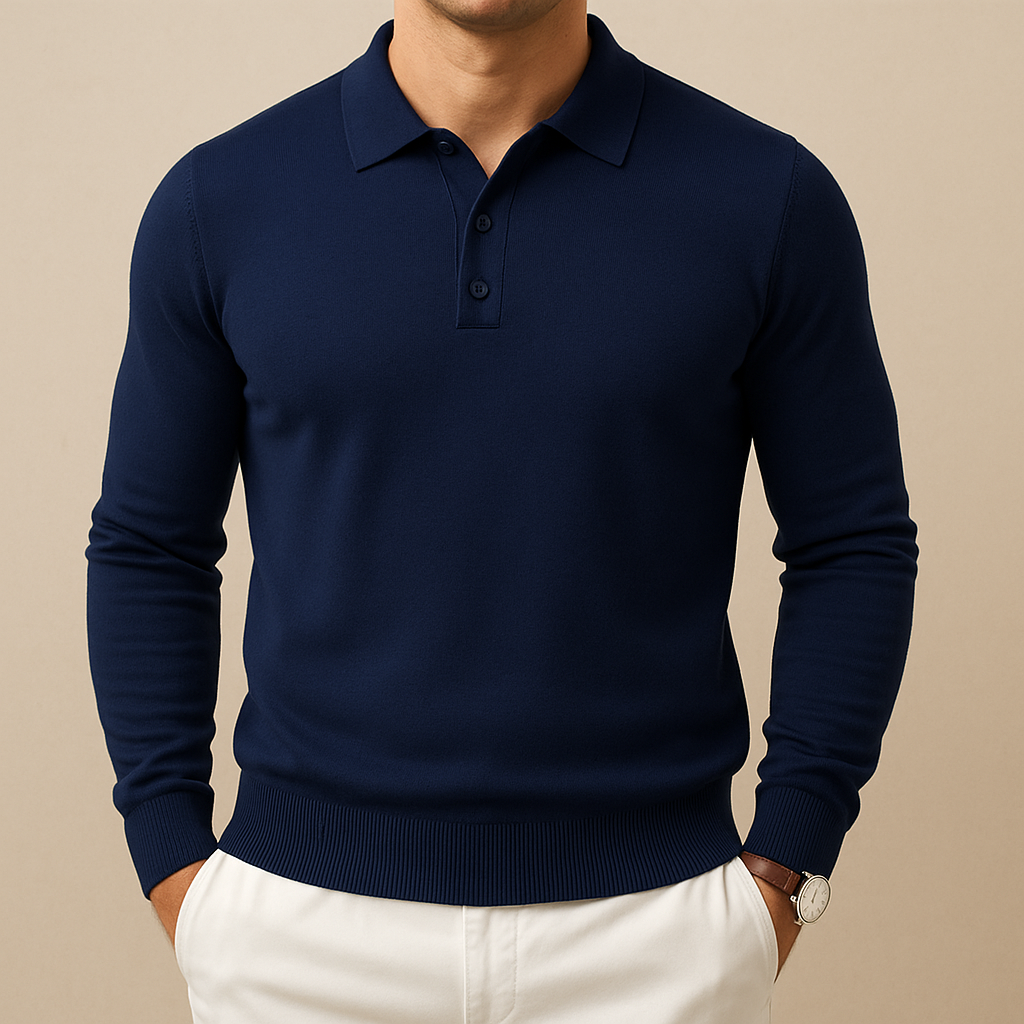 Polo suave de punto de manga larga para hombre