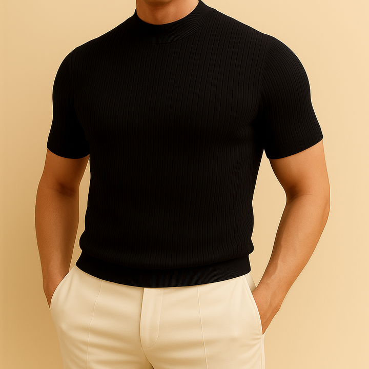 Camiseta de punto acanalado con cuello alto para hombre