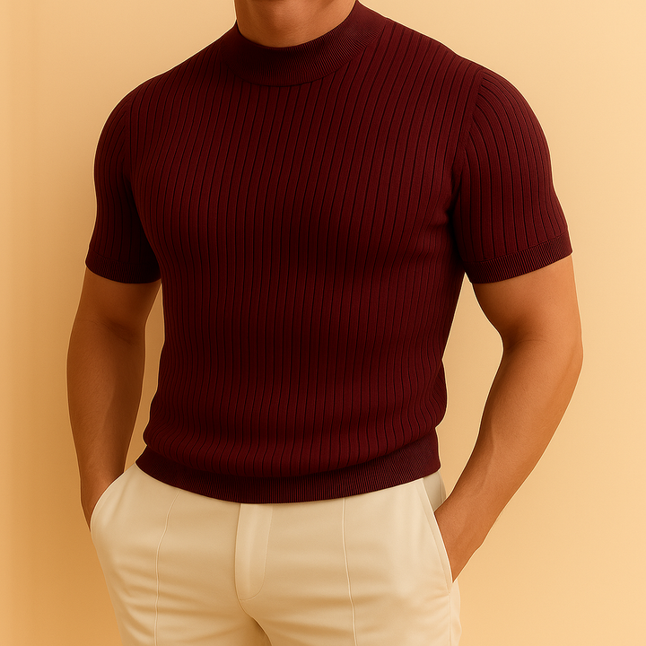 Camiseta de punto acanalado con cuello alto para hombre