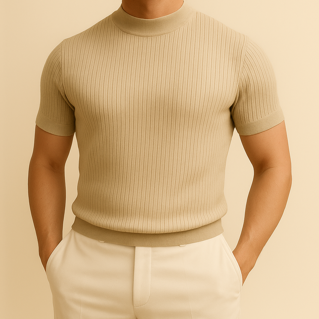 Camiseta de punto acanalado con cuello alto para hombre