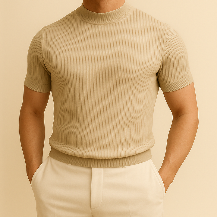 Camiseta de punto acanalado con cuello alto para hombre