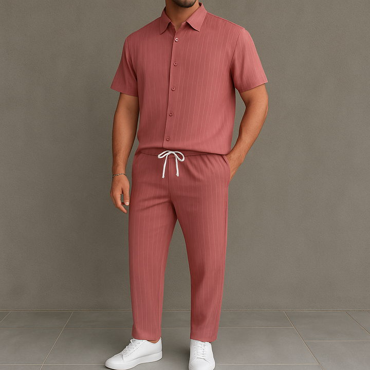 Camisa para hombre con botones frontales y bolsillo con cordón