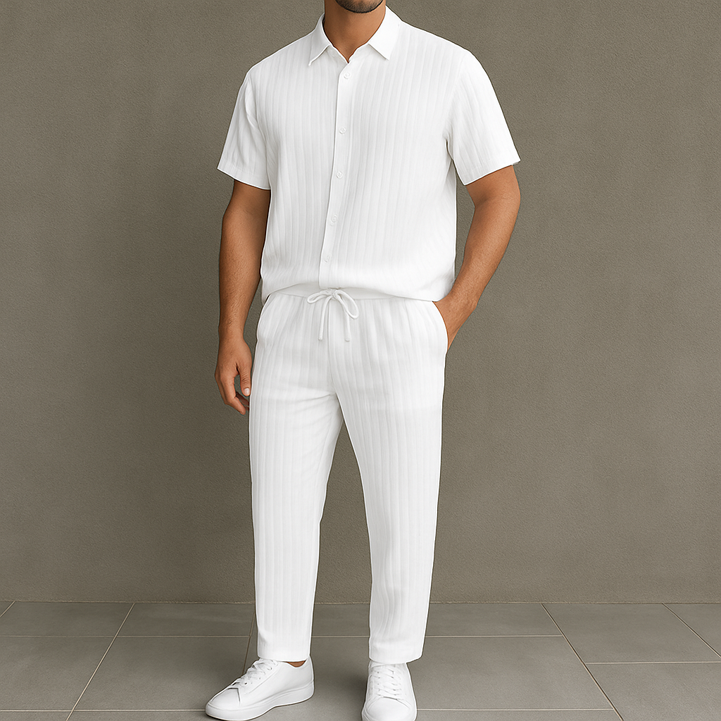 Camisa para hombre con botones frontales y bolsillo con cordón