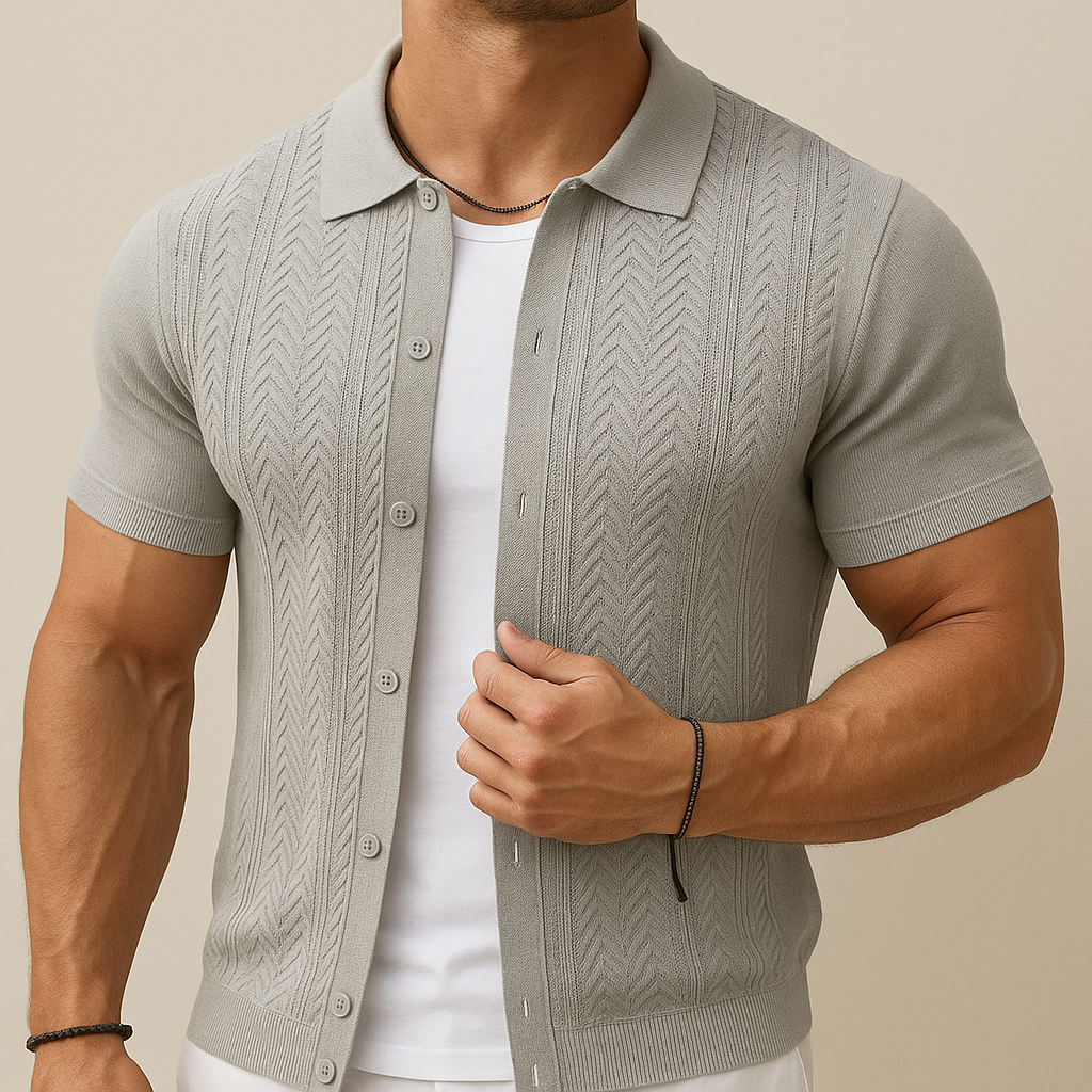 Camisa veraniega vintage de punto para hombre