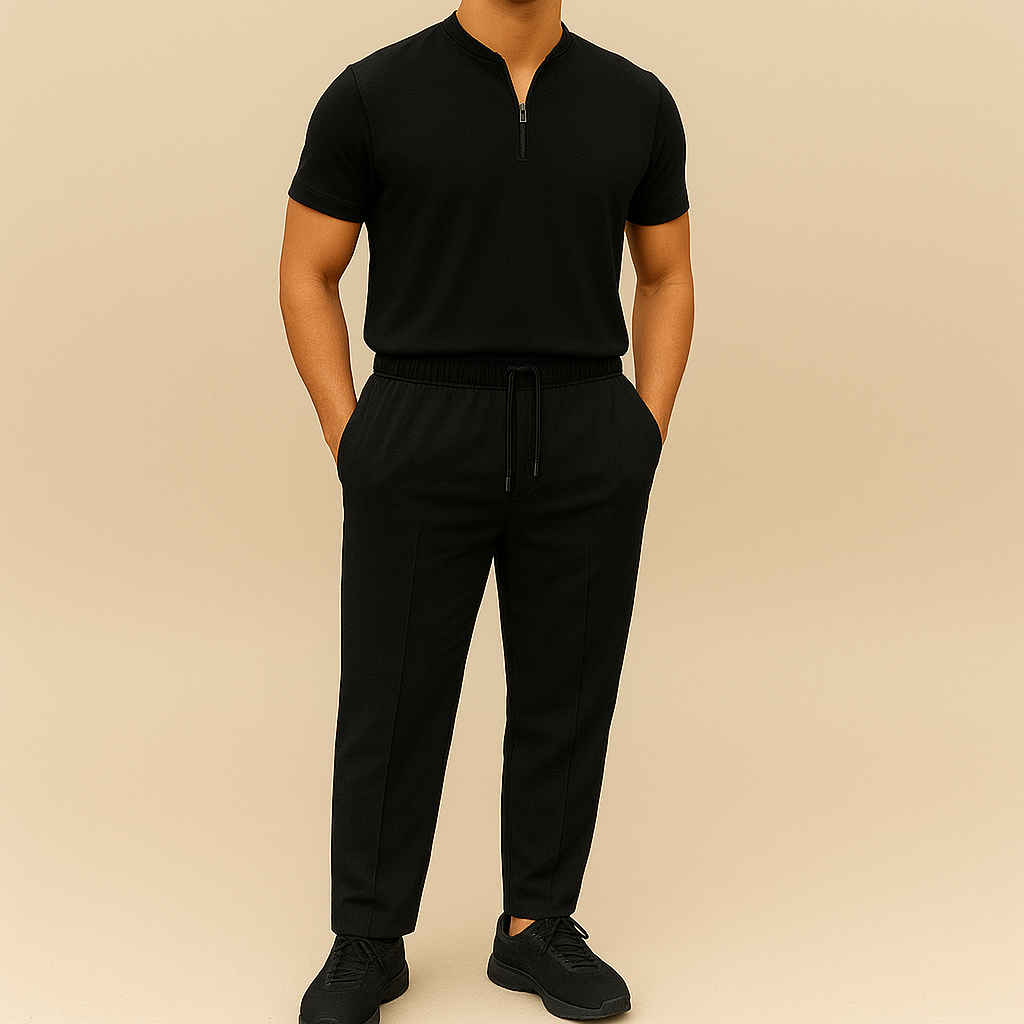 Conjunto veraniego con cuello waffle y cremallera para hombre