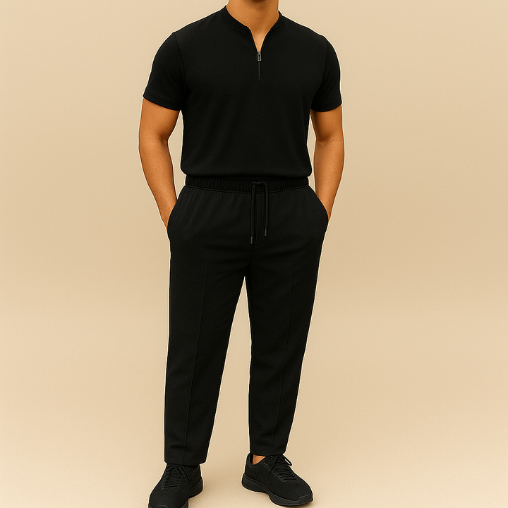Conjunto veraniego con cuello waffle y cremallera para hombre