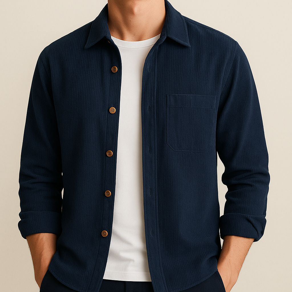 Camisa de pana texturizada de manga larga para hombre
