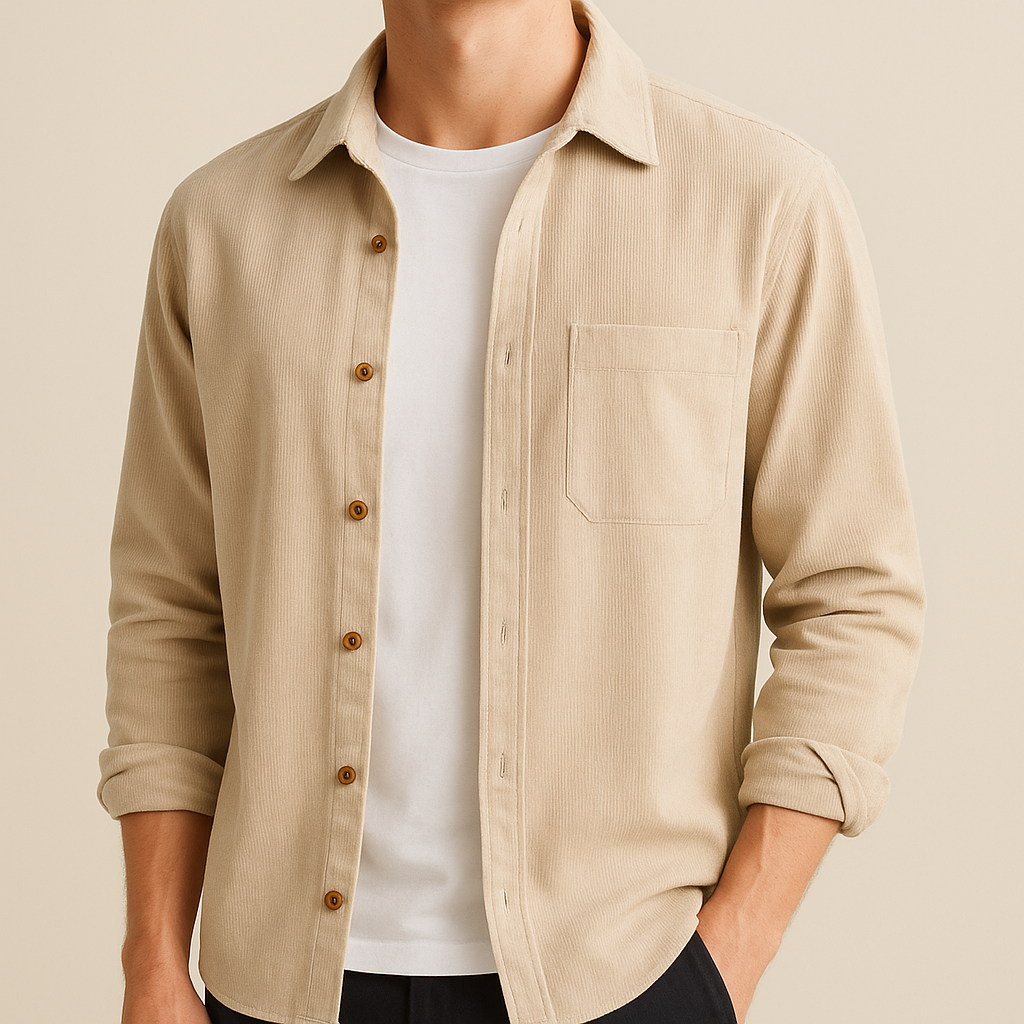 Camisa de pana texturizada de manga larga para hombre