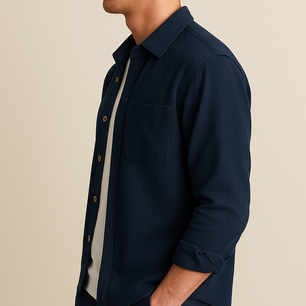 Camisa de pana texturizada de manga larga para hombre