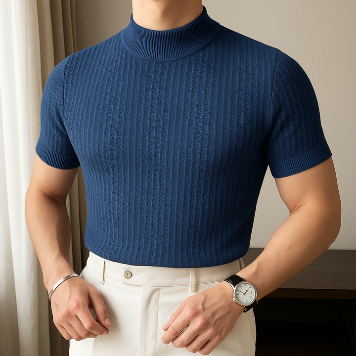 Camiseta de punto acanalado con cuello alto para hombre