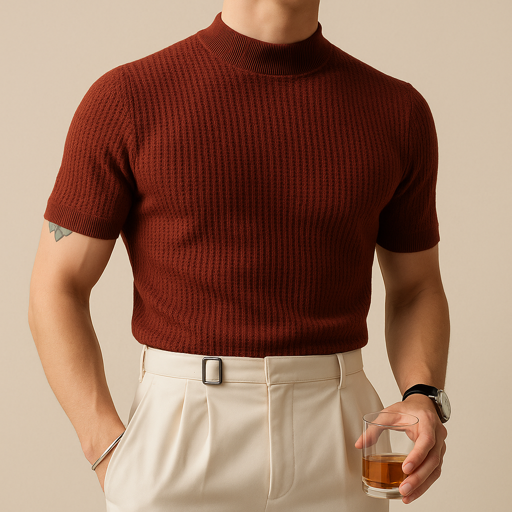 Camiseta de punto acanalado con cuello alto para hombre