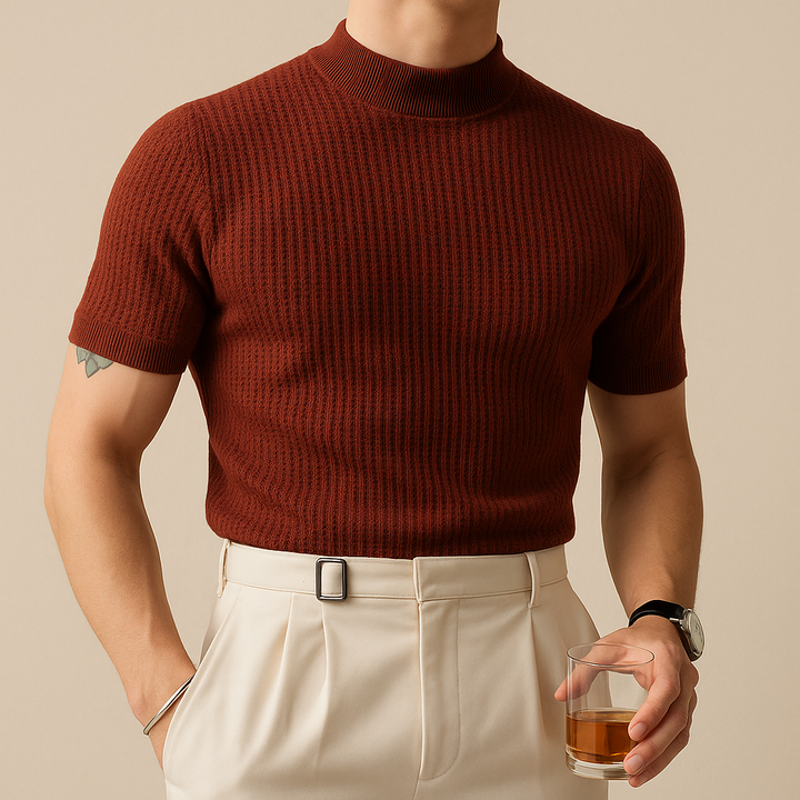 Camiseta de punto acanalado con cuello alto para hombre