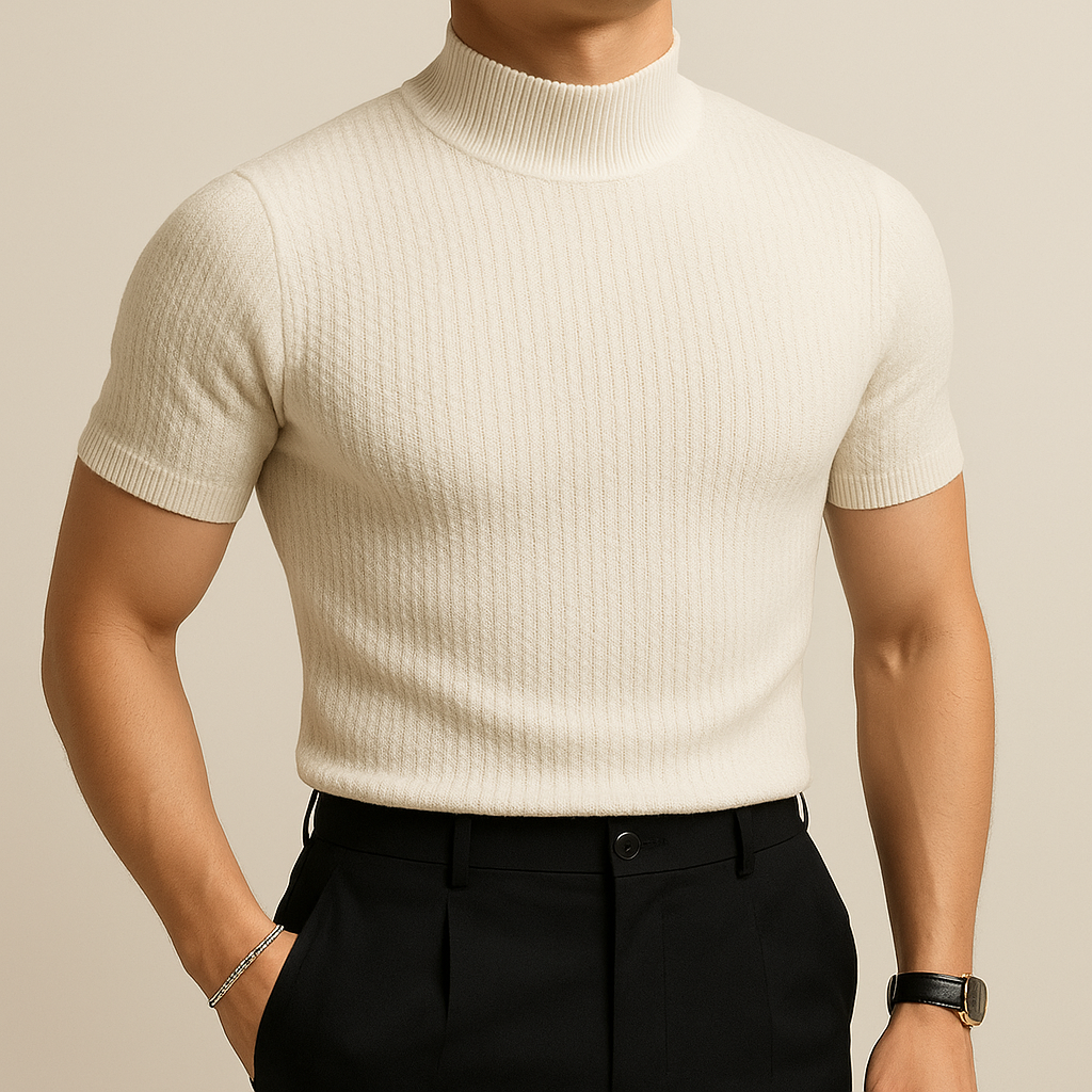 Camiseta de punto acanalado con cuello alto para hombre