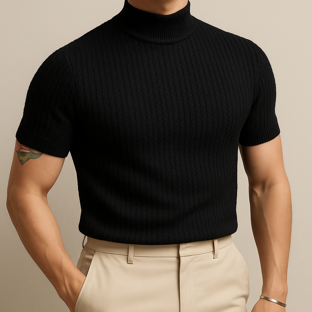 Camiseta de punto acanalado con cuello alto para hombre
