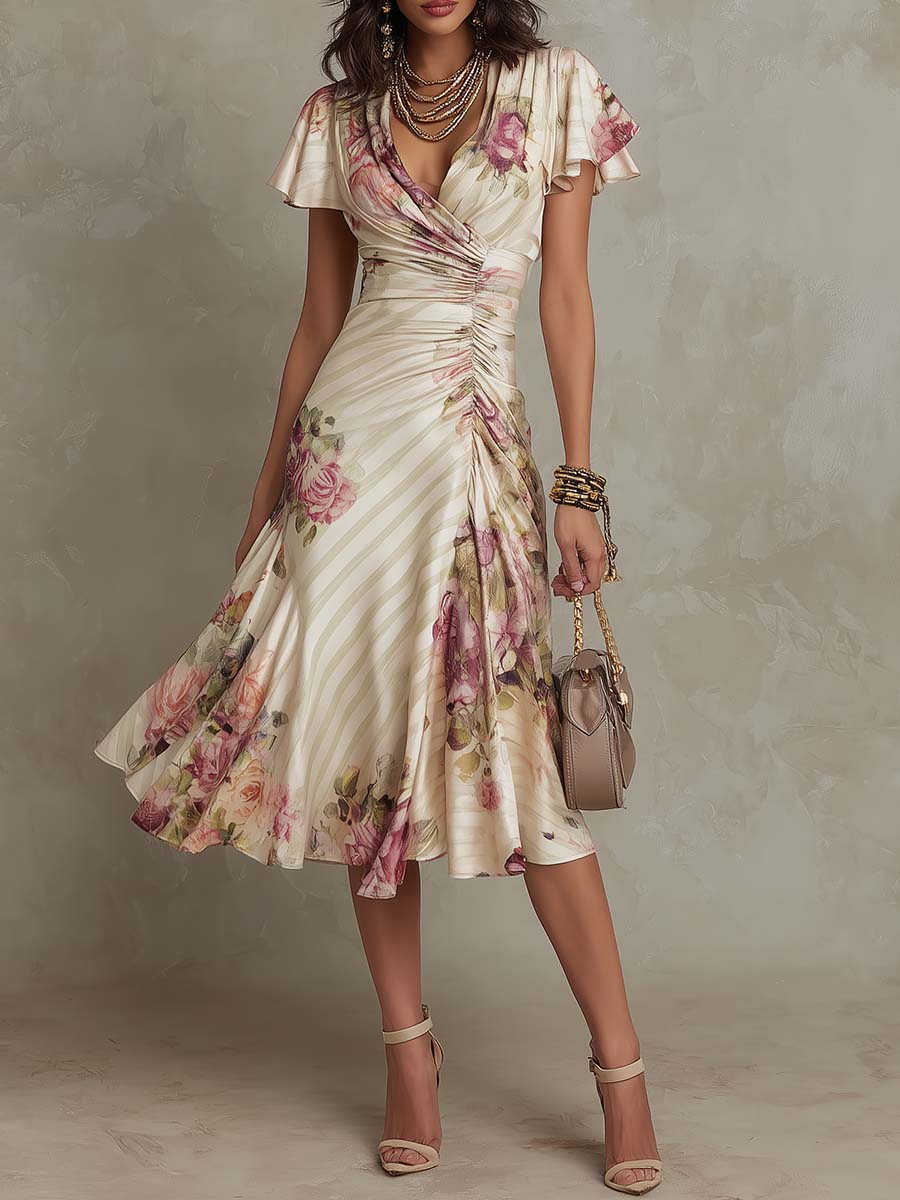 Albas | vestido midi in satin floral elegante retro