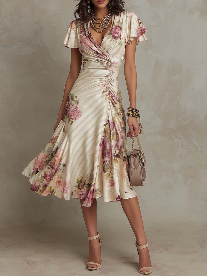 Albas | vestido midi in satin floral elegante retro