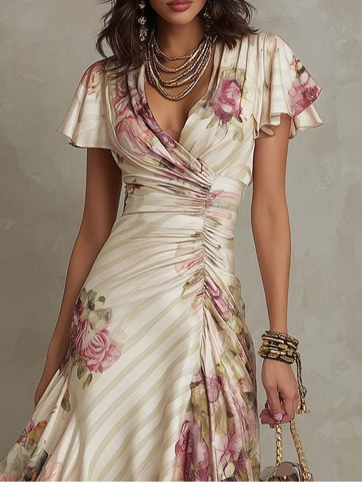 Albas | vestido midi in satin floral elegante retro