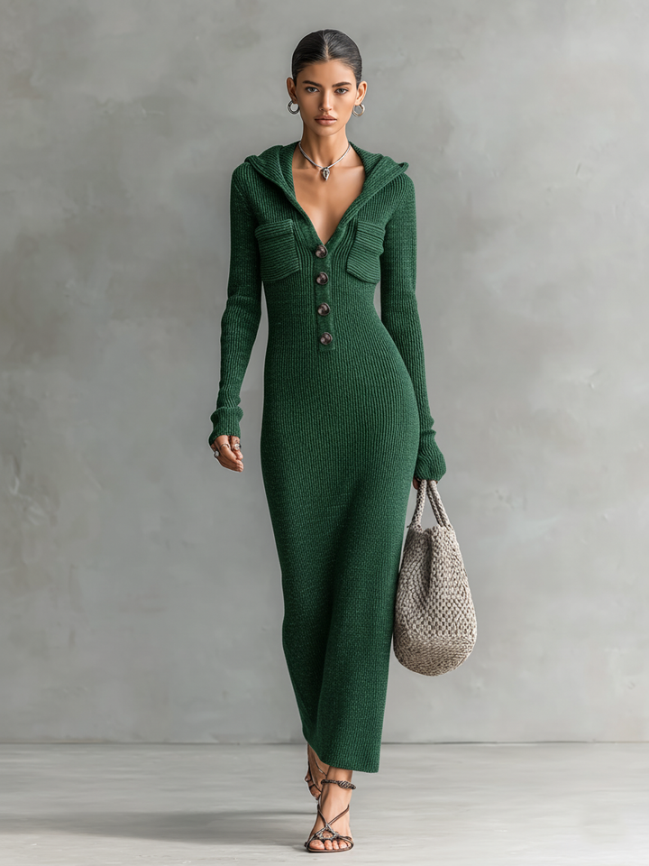 Valentina | vestido maxi de punto con capucha