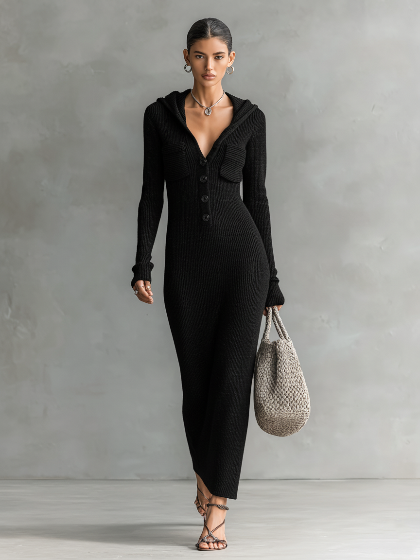Valentina | vestido maxi de punto con capucha