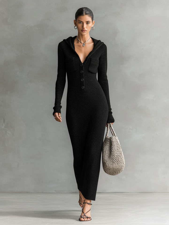 Valentina | vestido maxi de punto con capucha