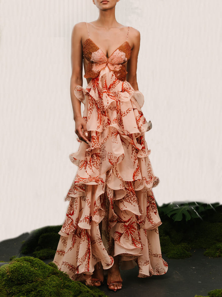 María | Vestido largo con efecto mariposa elegante