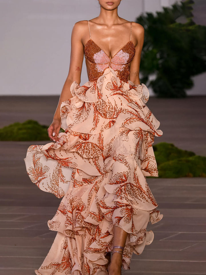 María | Vestido largo con efecto mariposa elegante