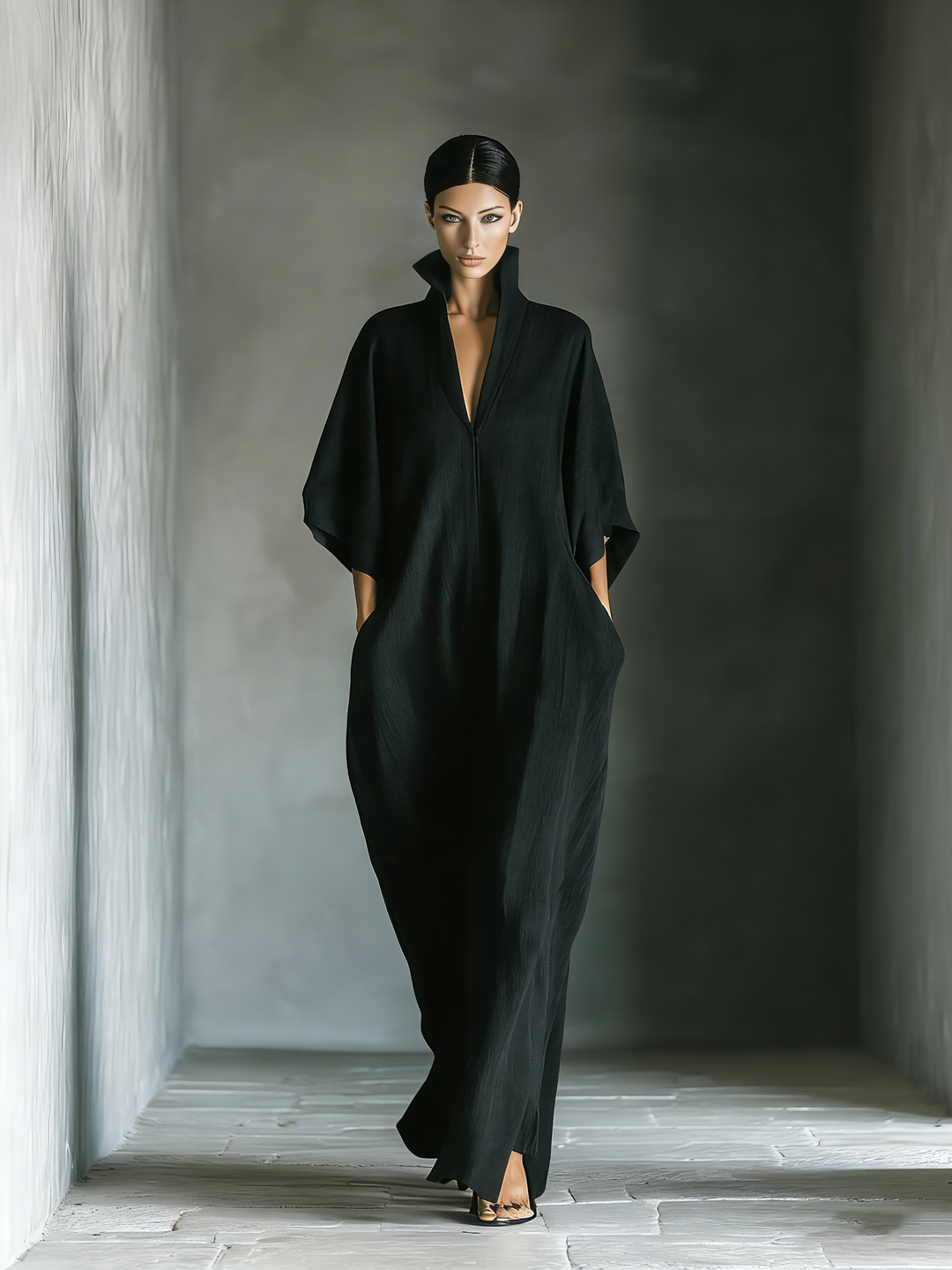 Maxi | vestido negro con mangas estilo kimono