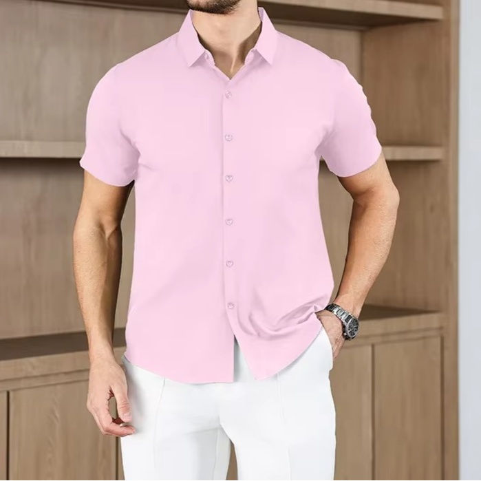 Camisa business casual lisa de manga corta para hombre