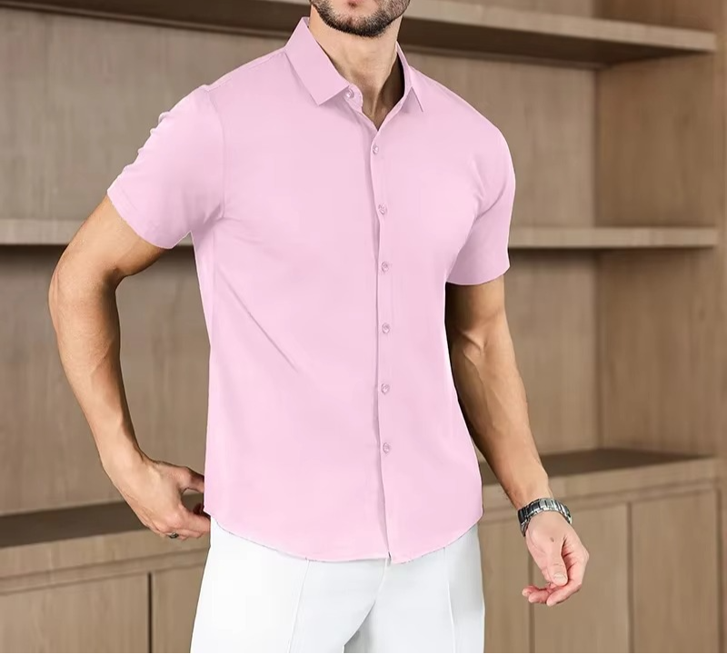 Camisa business casual lisa de manga corta para hombre