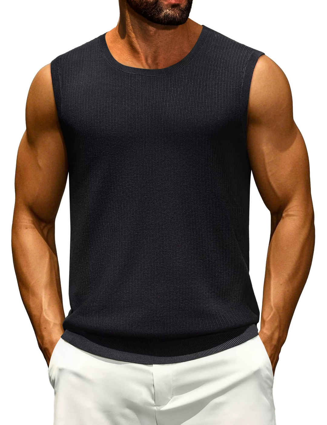 Camiseta de tirantes casual de punto acanalado para hombre