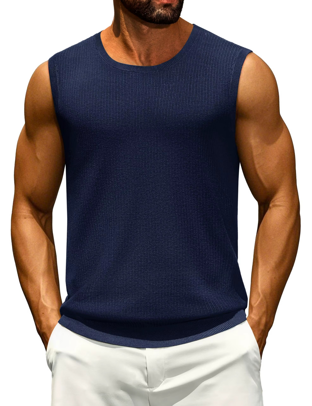 Camiseta de tirantes casual de punto acanalado para hombre