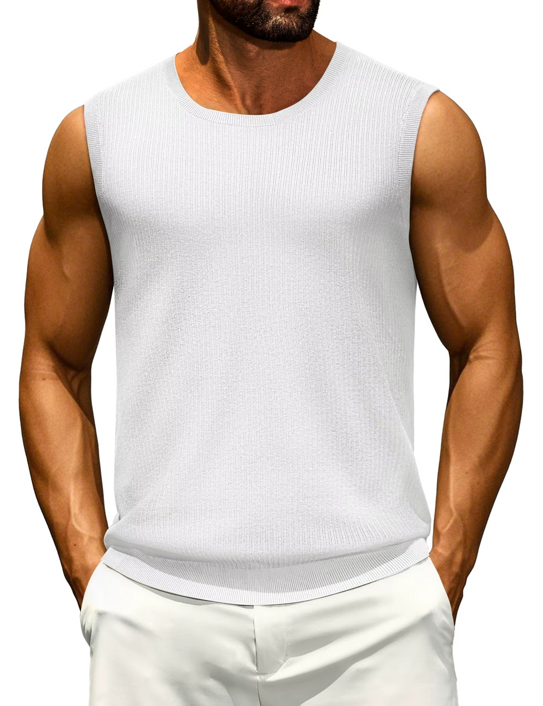 Camiseta de tirantes casual de punto acanalado para hombre