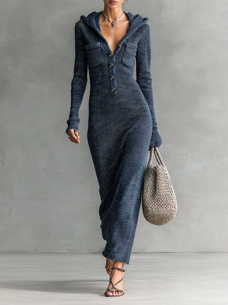 Valentina | vestido maxi de punto con capucha