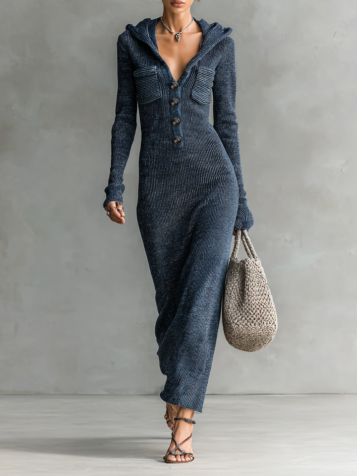 Valentina | vestido maxi de punto con capucha